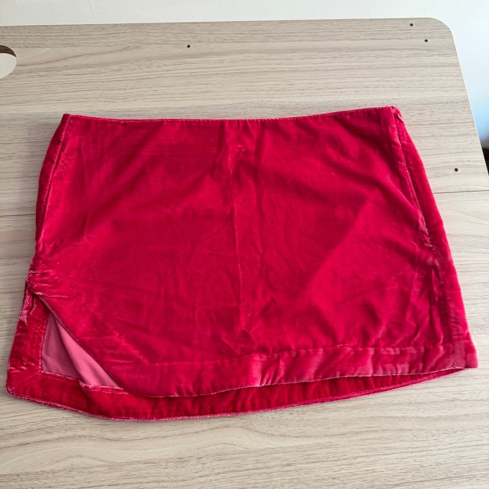 Free People Low Rise Mini Skirt Annalise Velvet Side Slit Pink Size 6